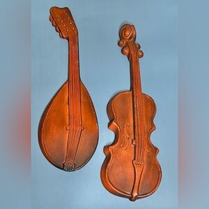 Royal Cast Metal Violin Mandolin Brown Red Tone Wall Hanging Design